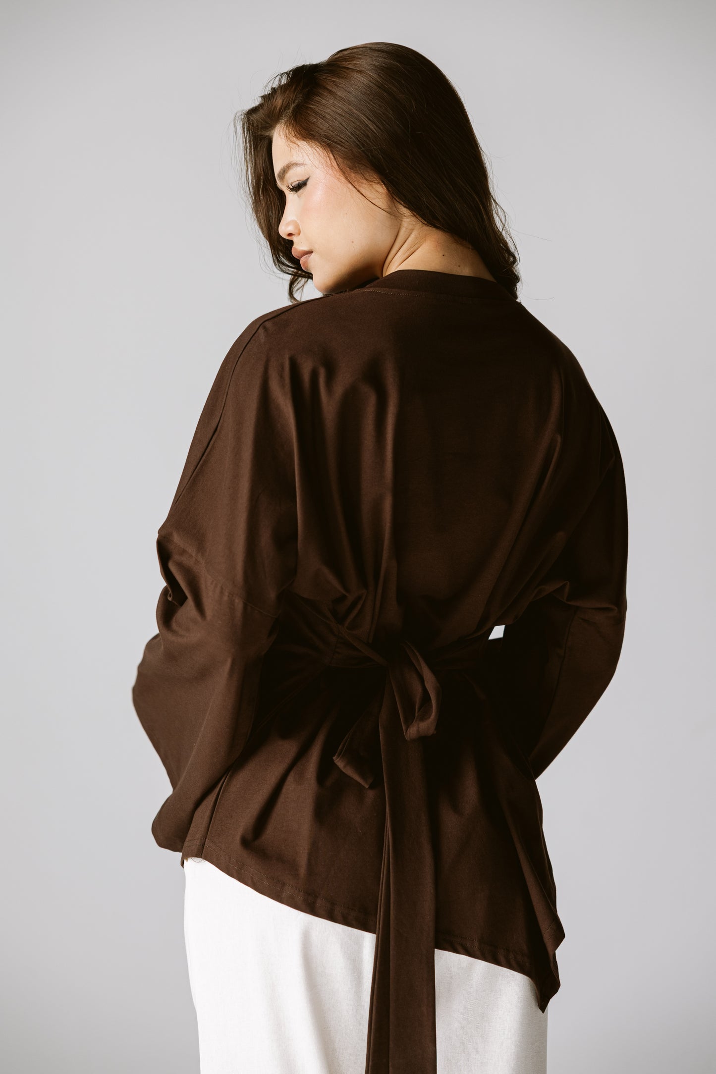 Waist Tie Top In Brown