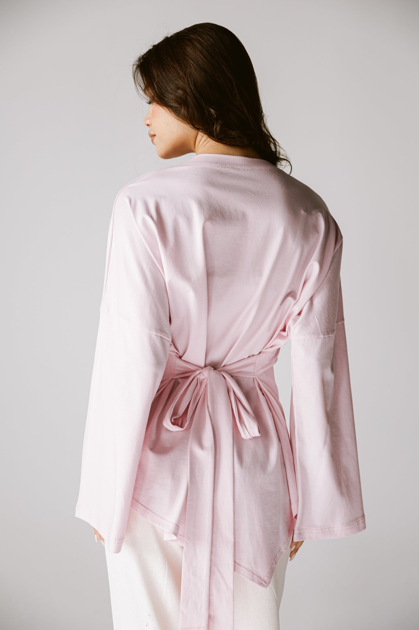 Waist Tie Top In Baby rose