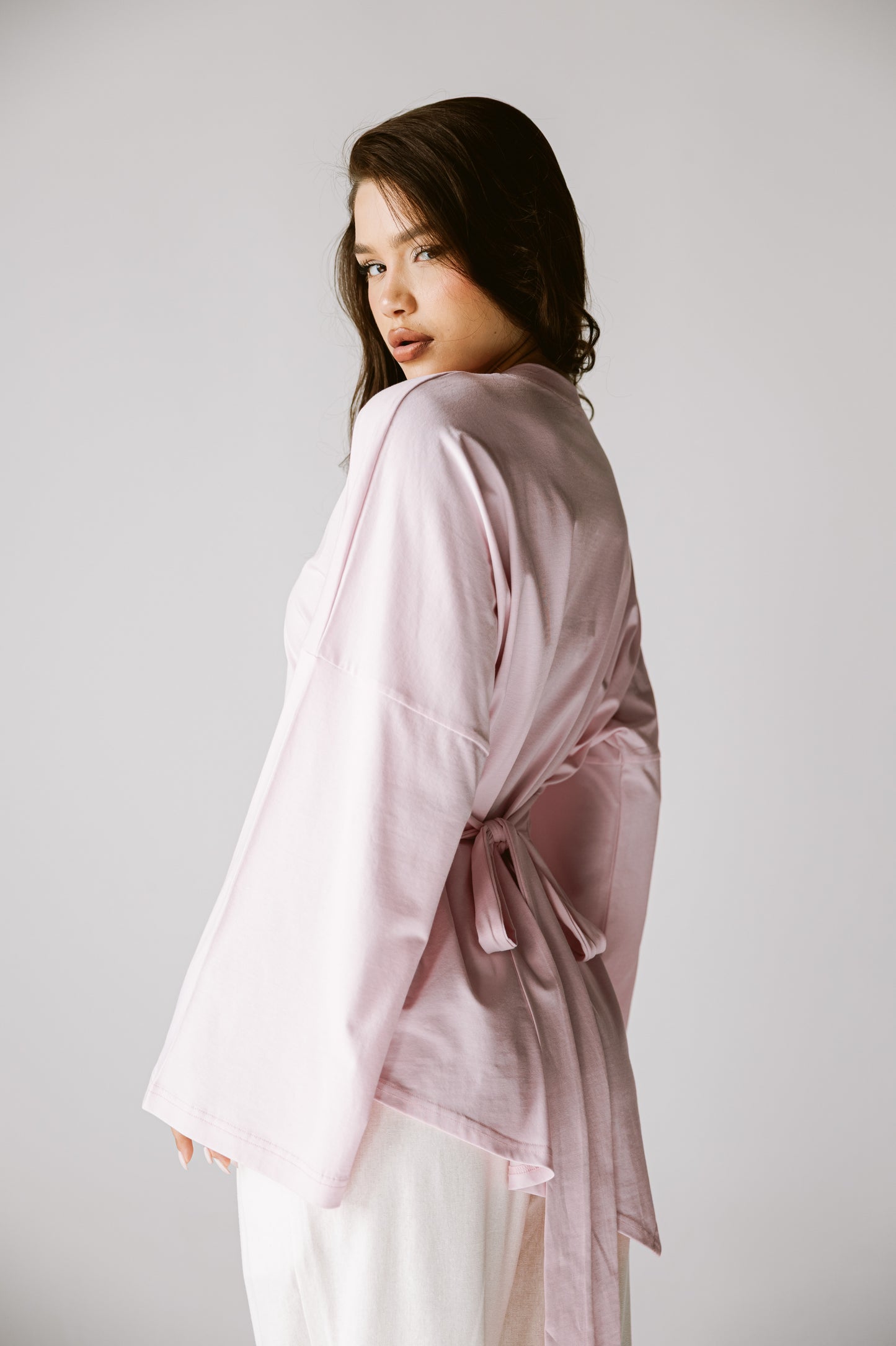 Waist Tie Top In Baby rose
