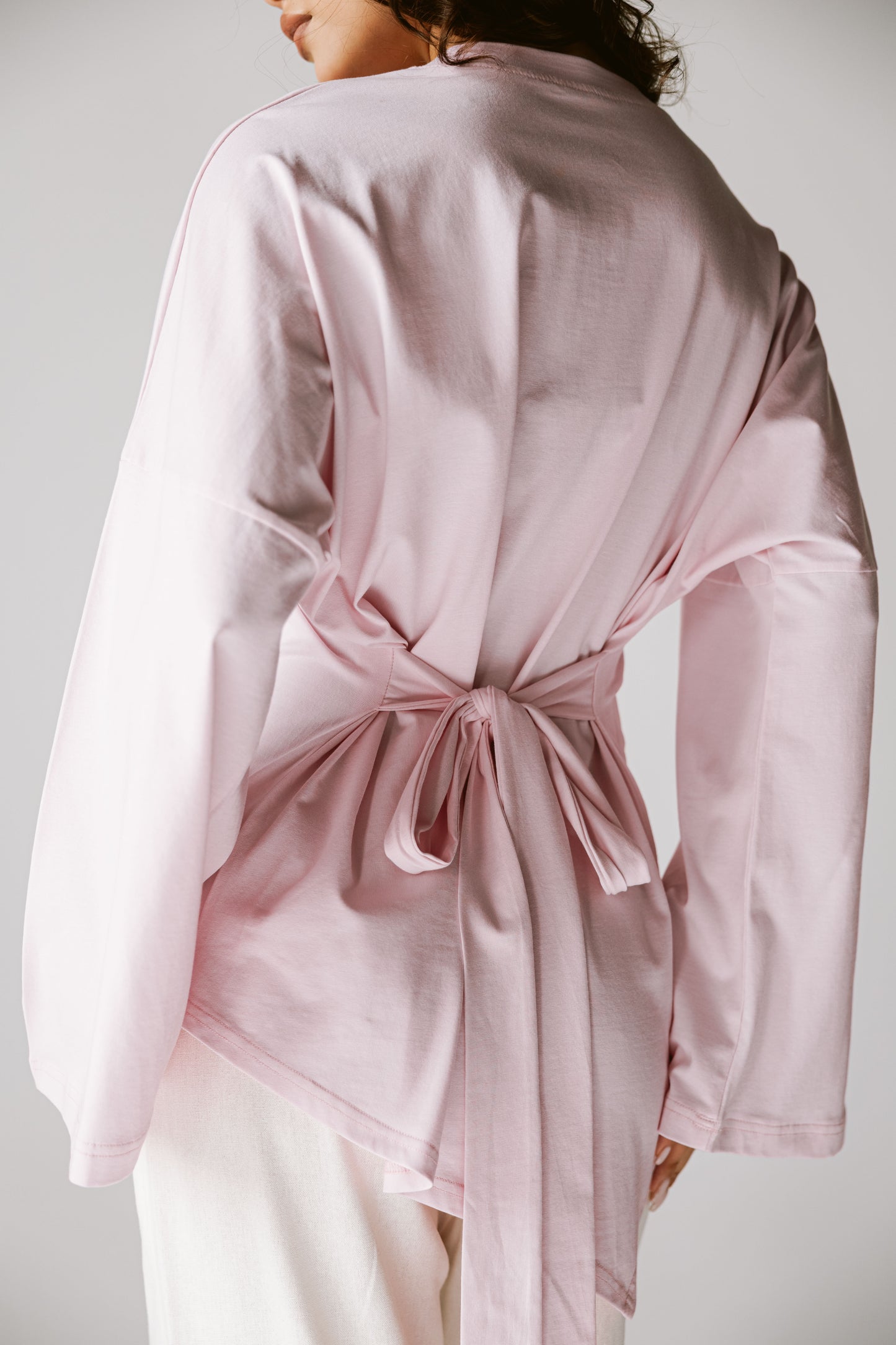 Waist Tie Top In Baby rose