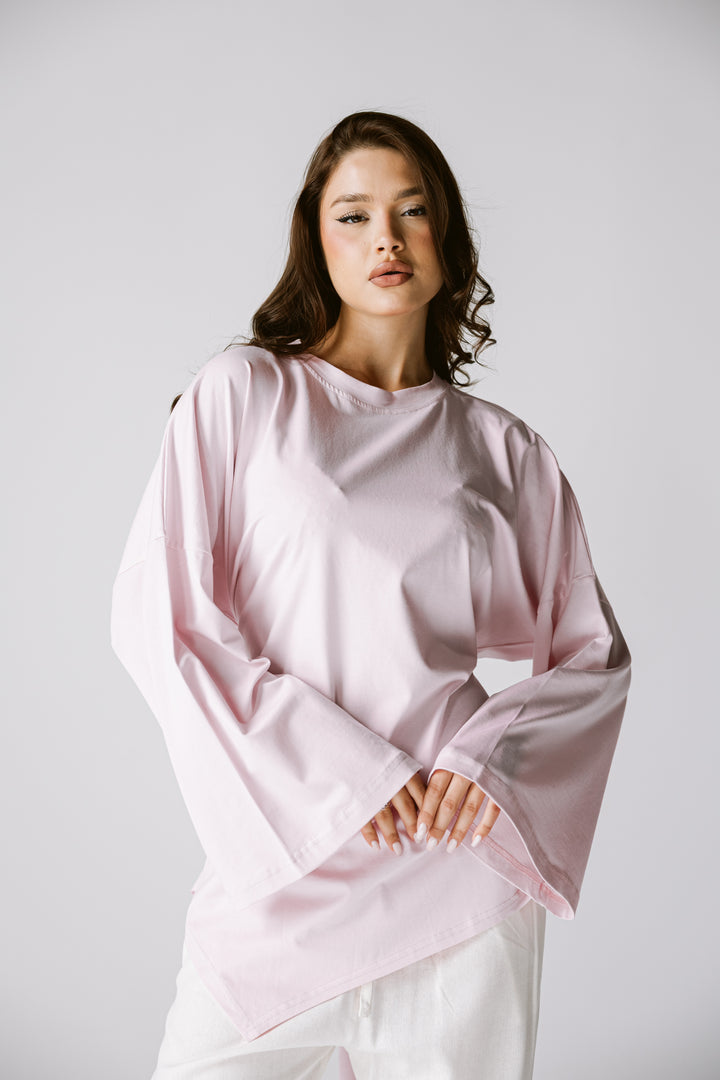 Waist Tie Top In Baby rose