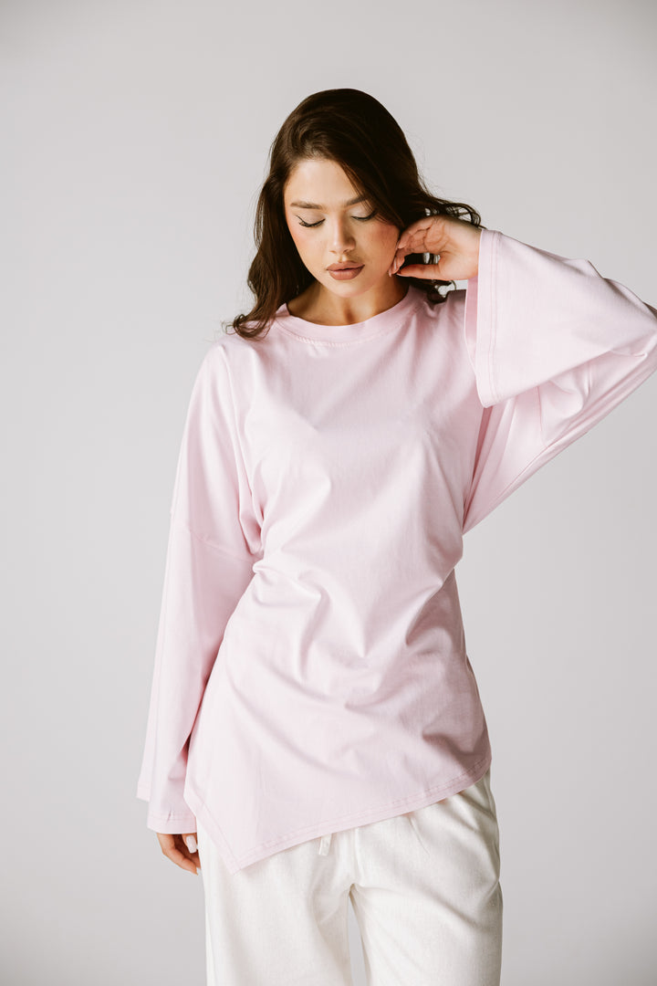 Waist Tie Top In Baby rose
