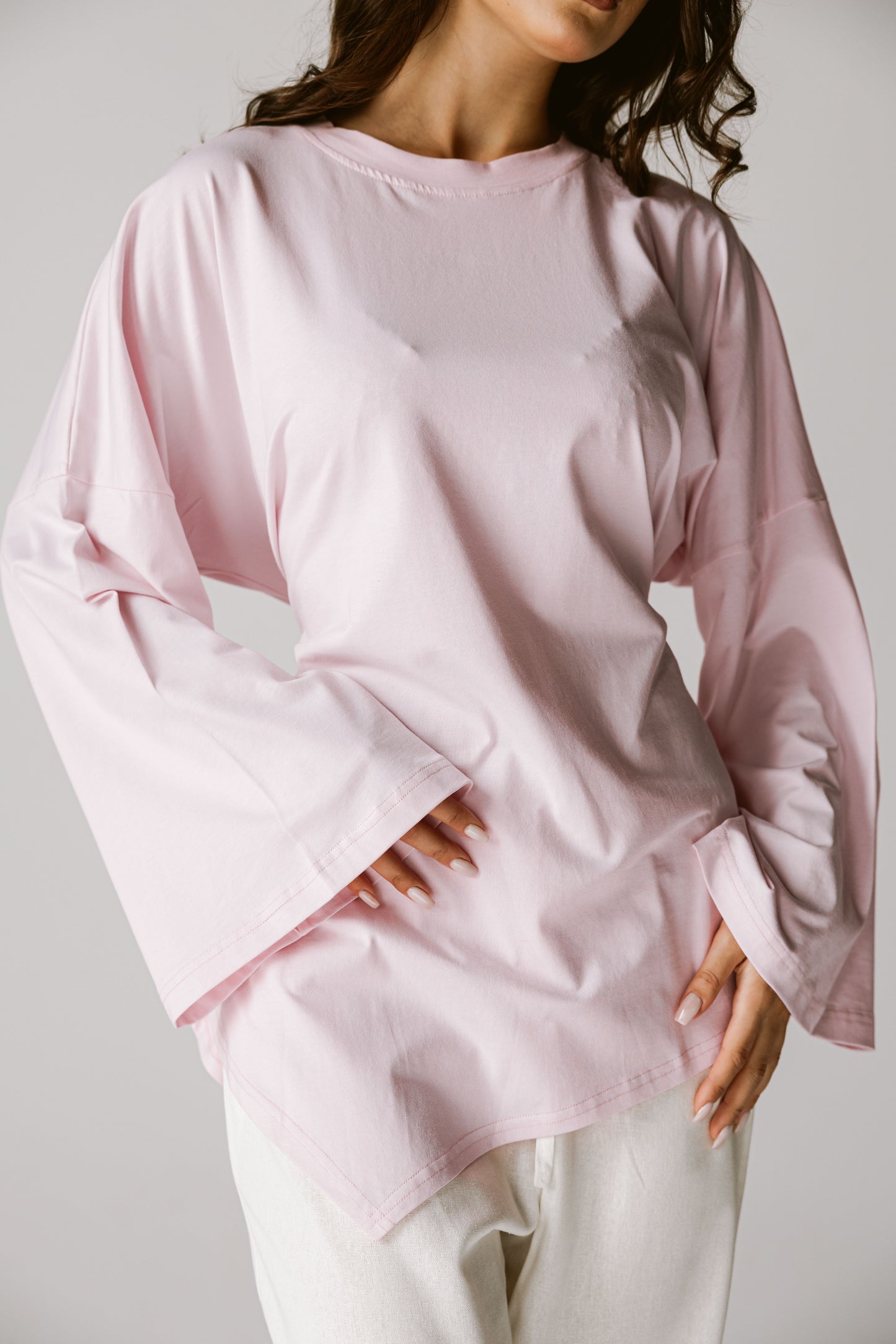 Waist Tie Top In Baby rose