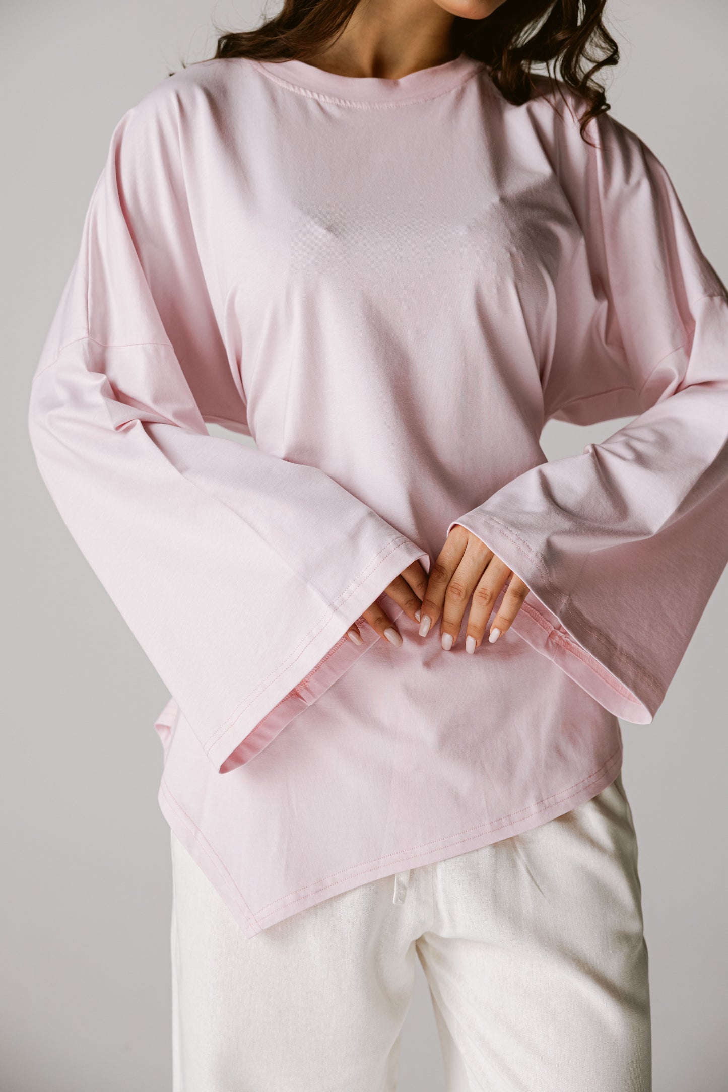Waist Tie Top In Baby rose