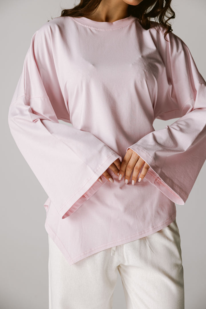 Waist Tie Top In Baby rose