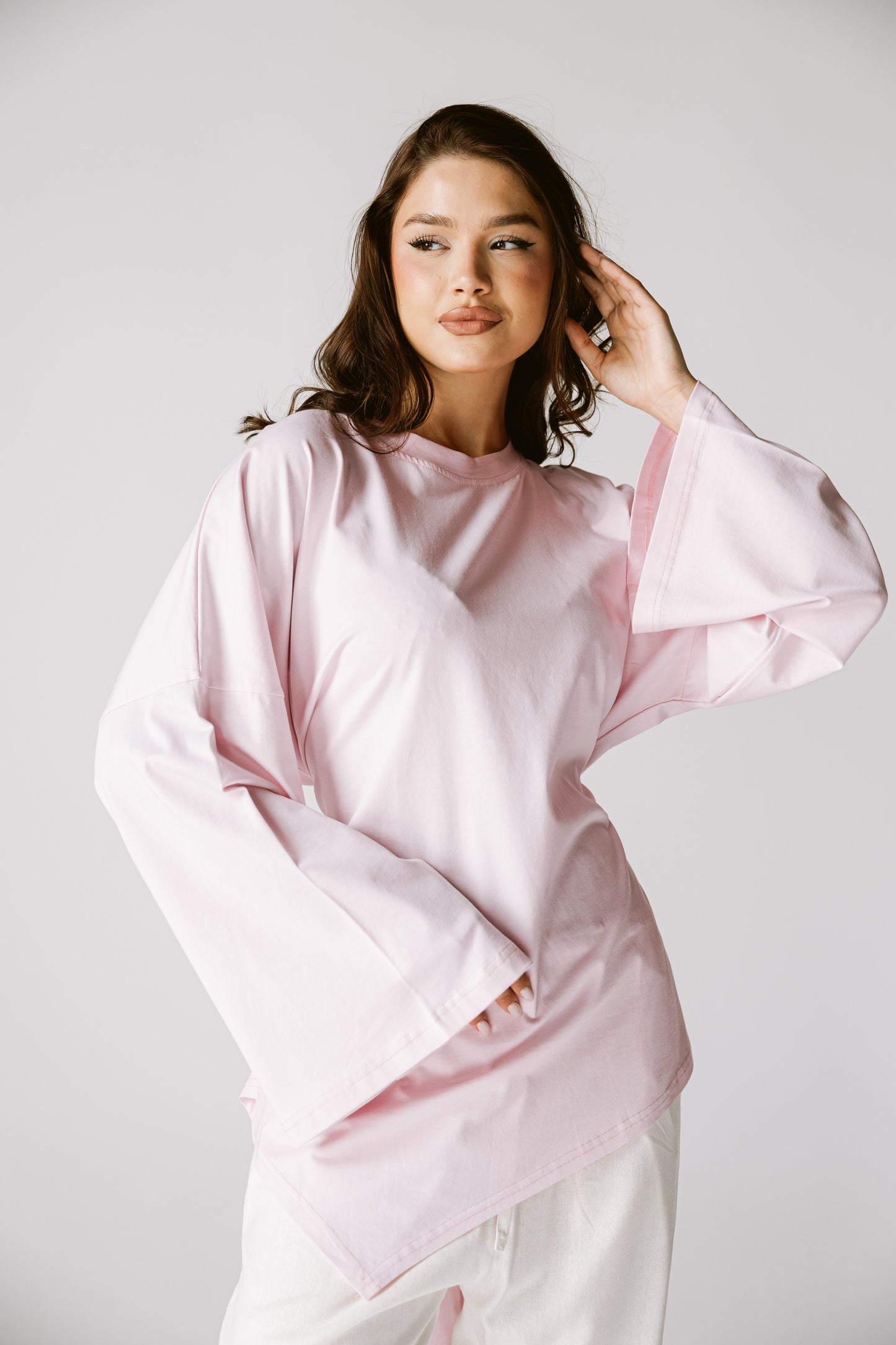 Waist Tie Top In Baby rose