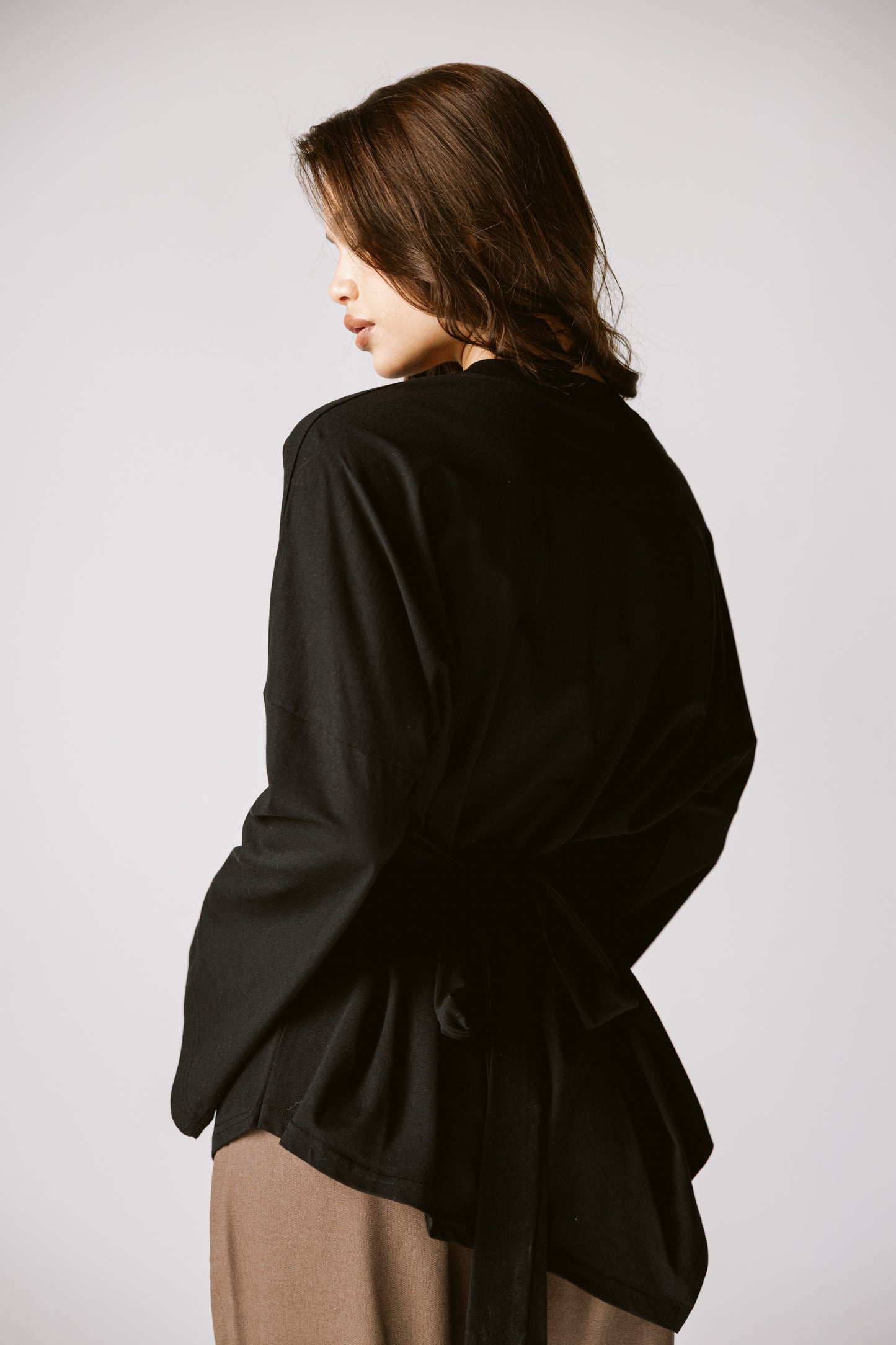 Waist Tie Top In Black
