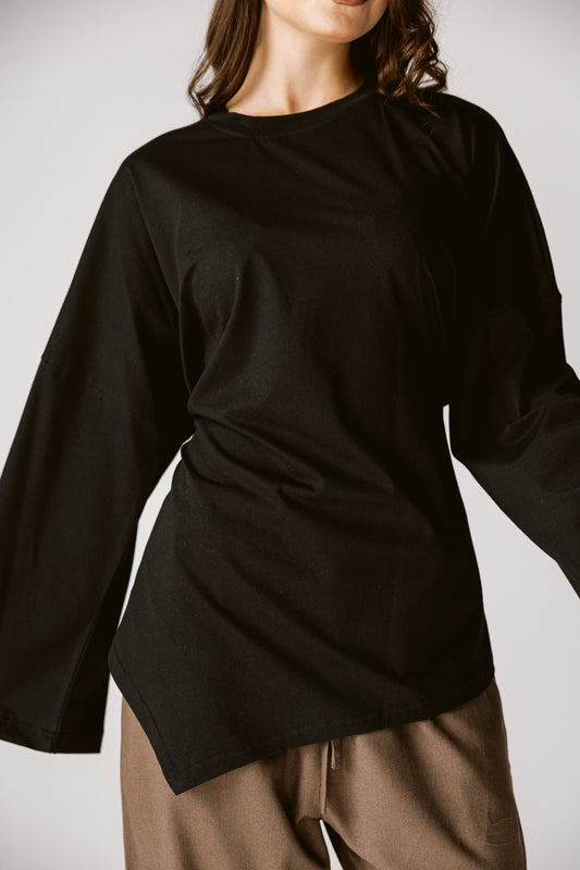 Waist Tie Top In Black