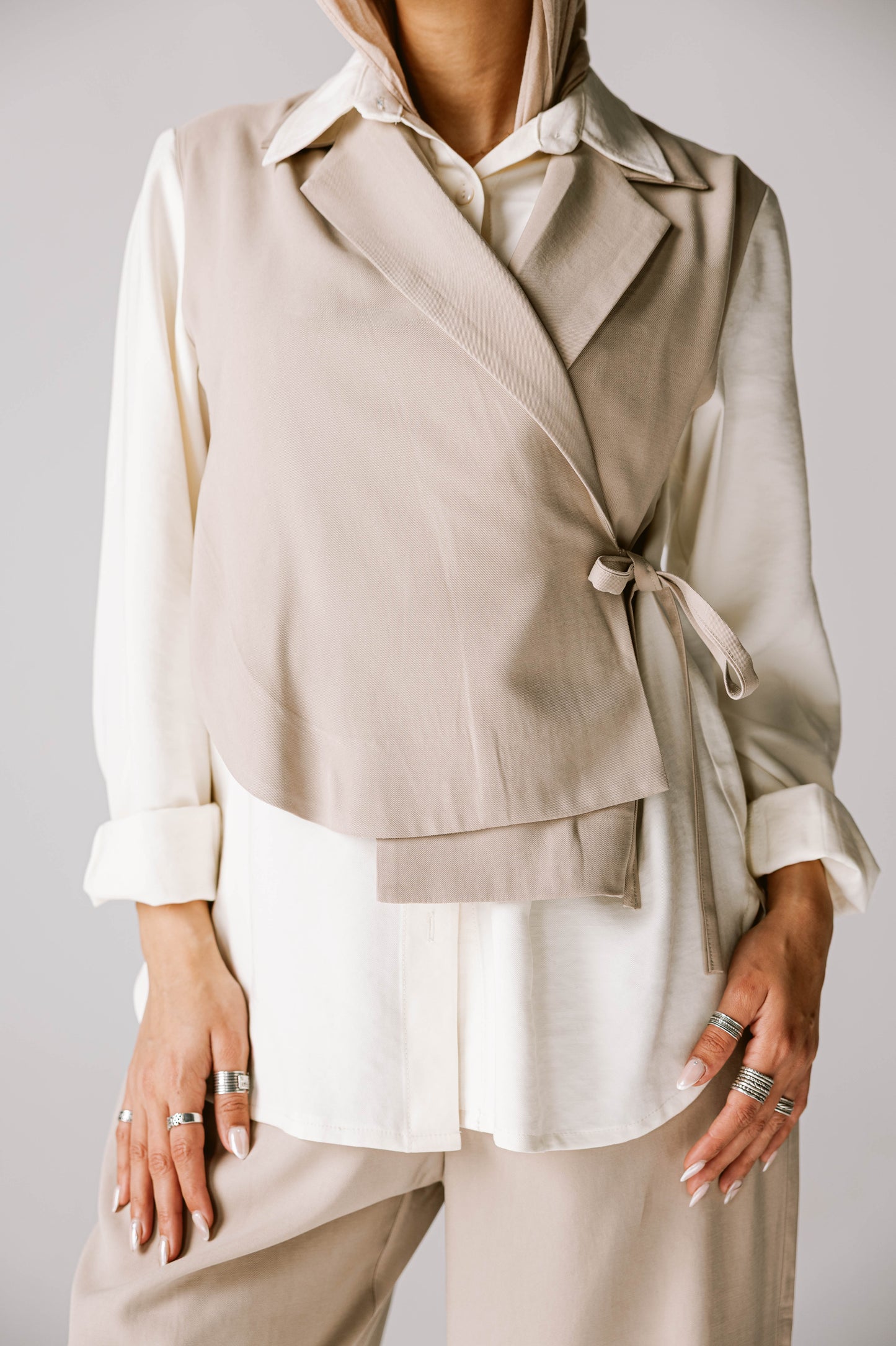 Layered Blazer Set In off white