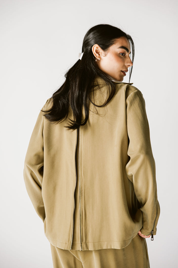 Back Zip Set In Khaki Olive