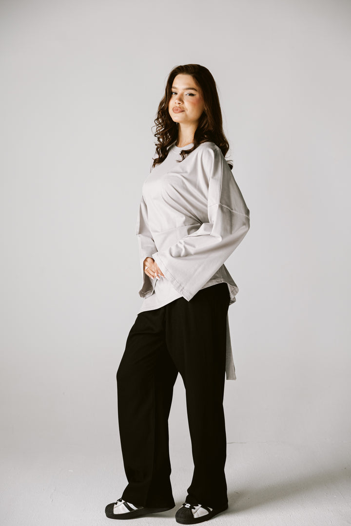 Waist Tie Top In Gray