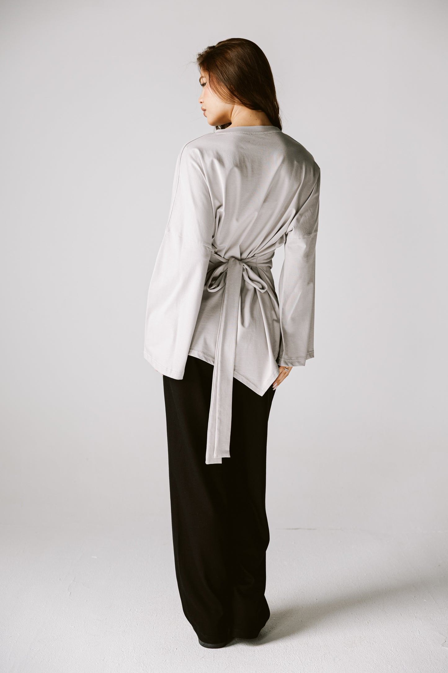Waist Tie Top In Gray