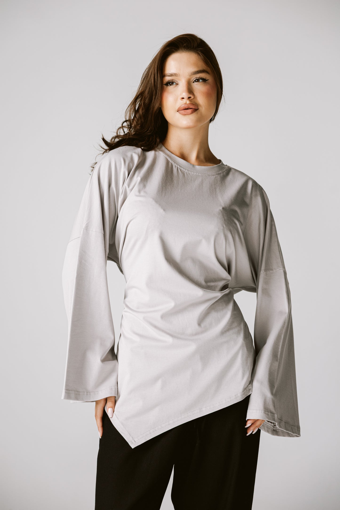 Waist Tie Top In Gray
