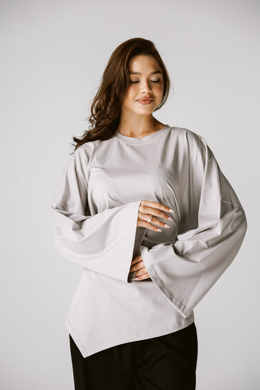 Waist Tie Top In Gray