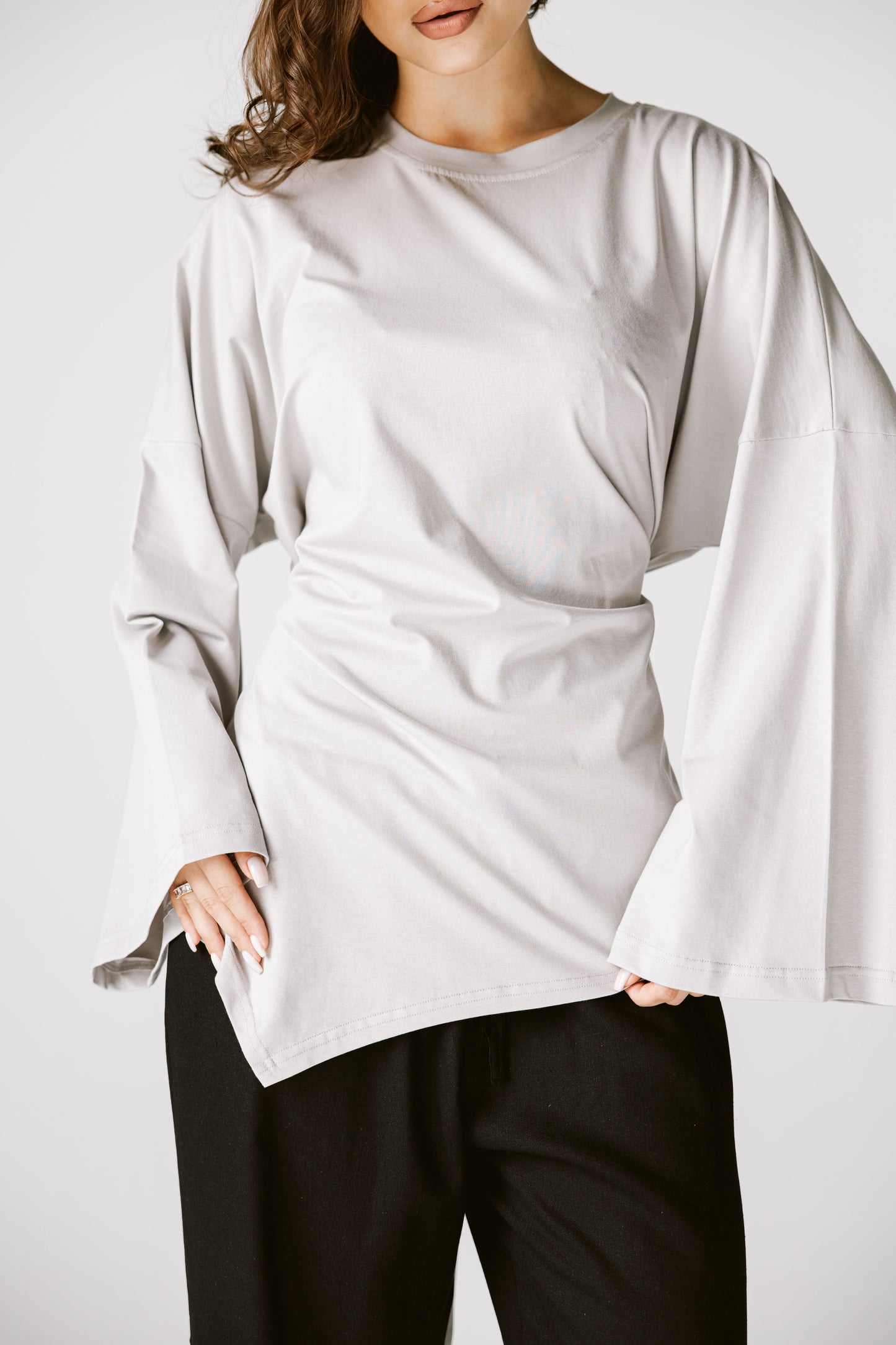 Waist Tie Top In Gray