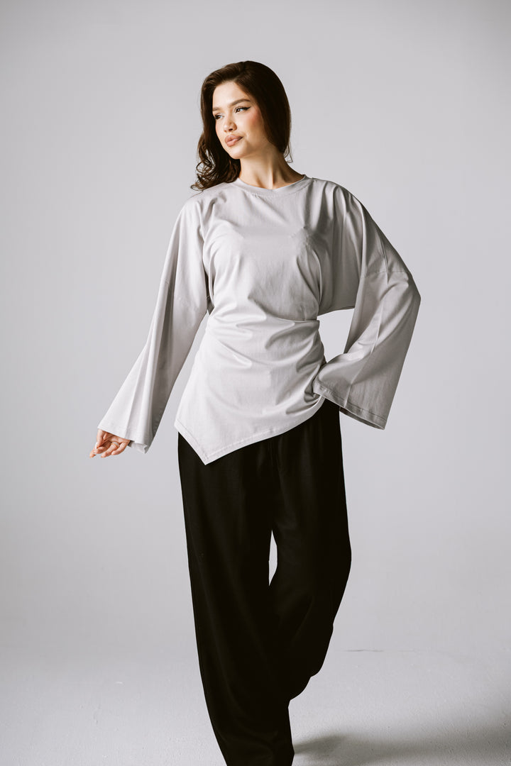 Waist Tie Top In Gray