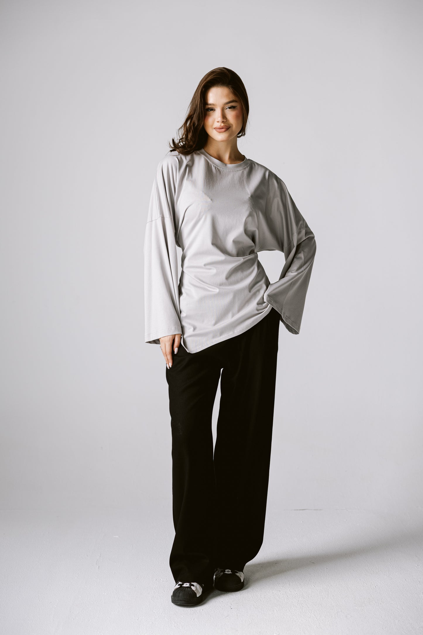 Waist Tie Top In Gray