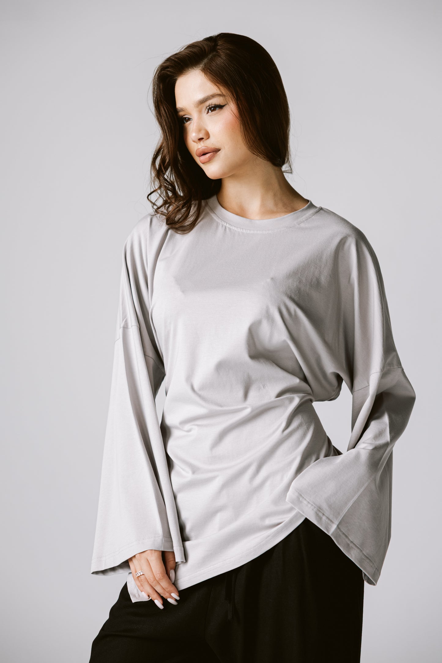 Waist Tie Top In Gray