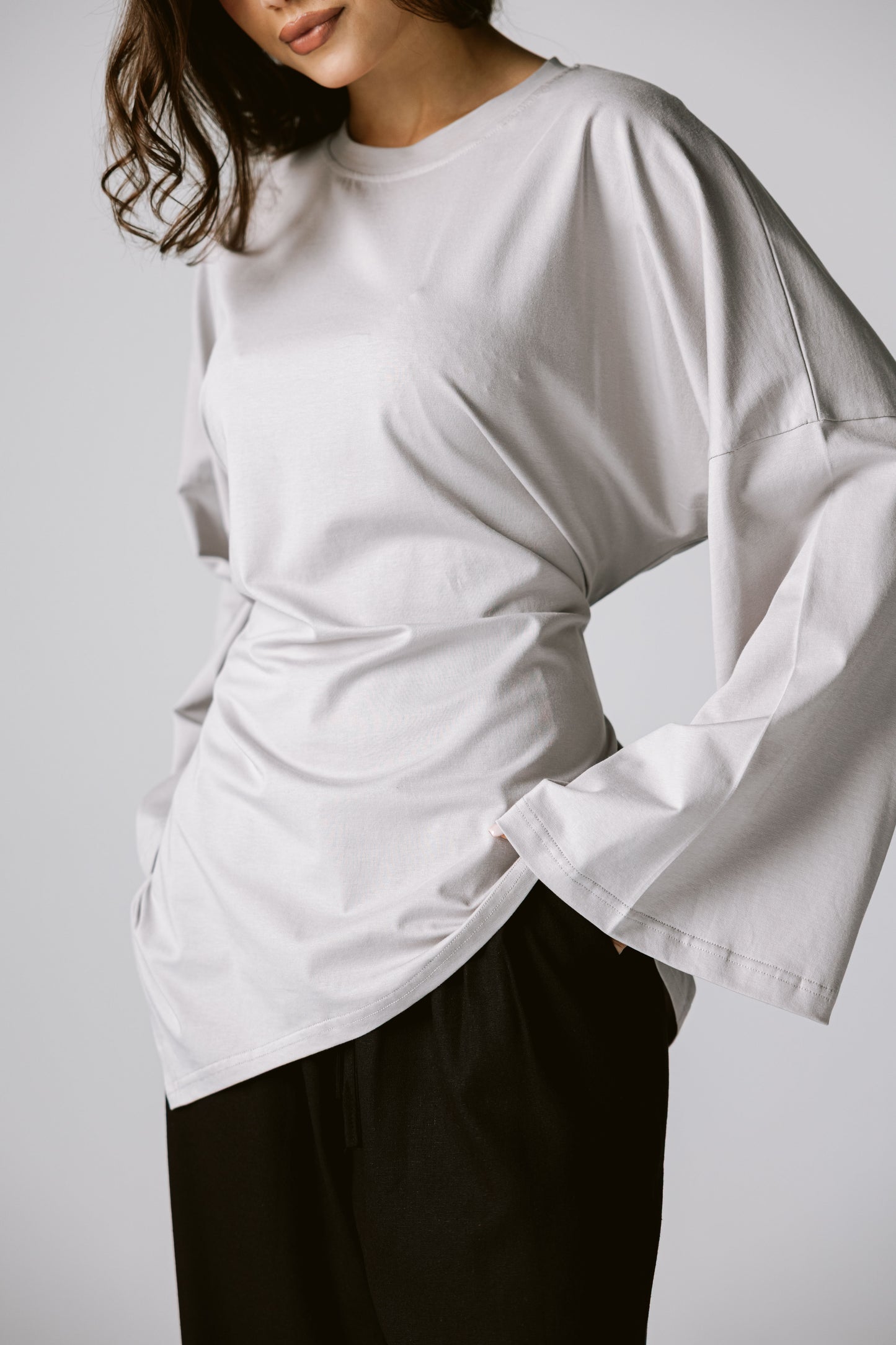 Waist Tie Top In Gray