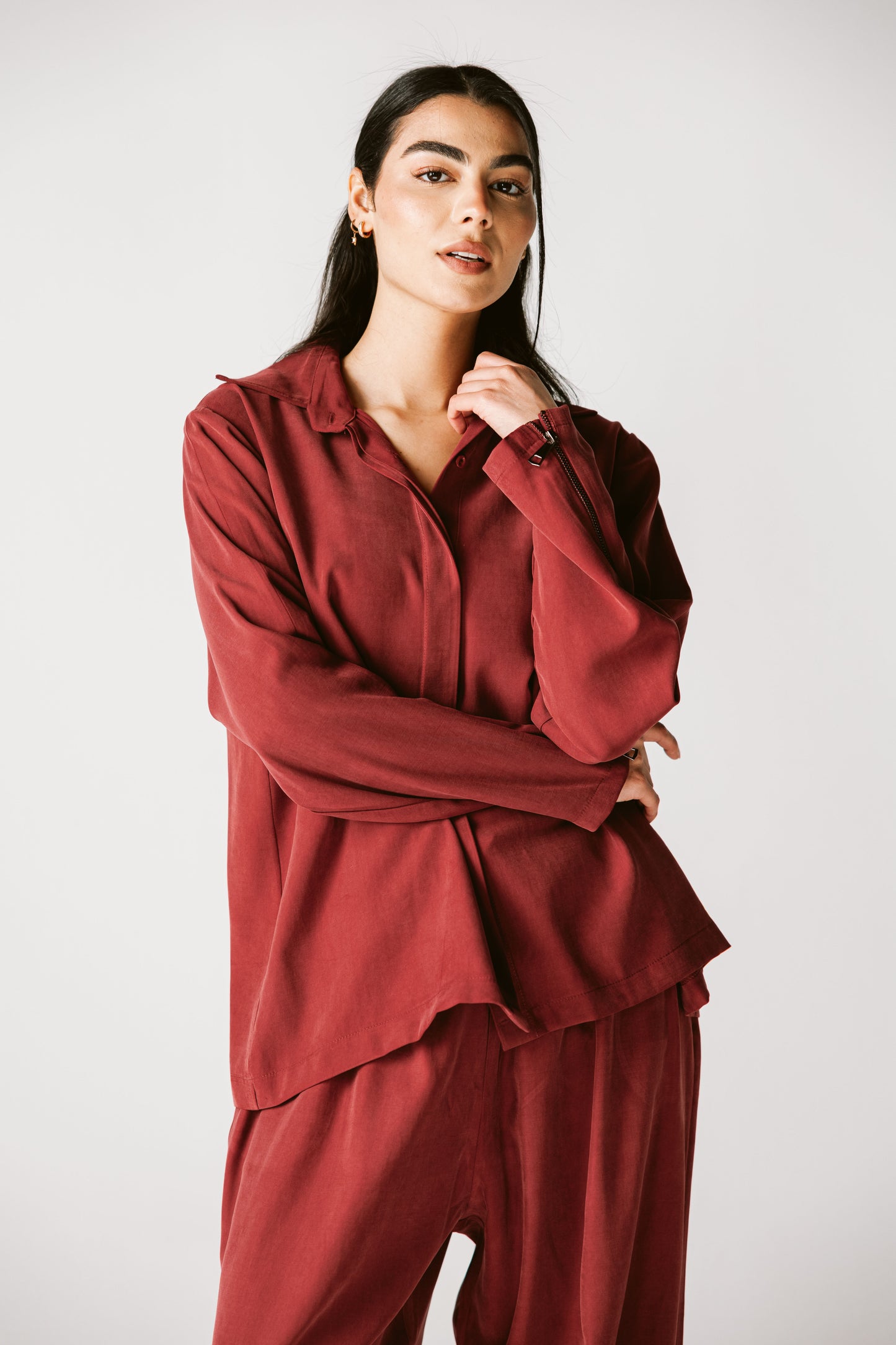 Back Zip Set In Burgundy