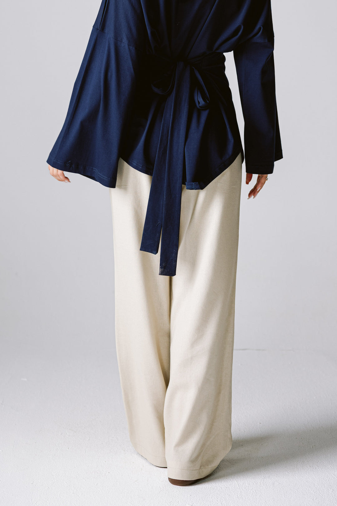 Waist Tie Top In Navy