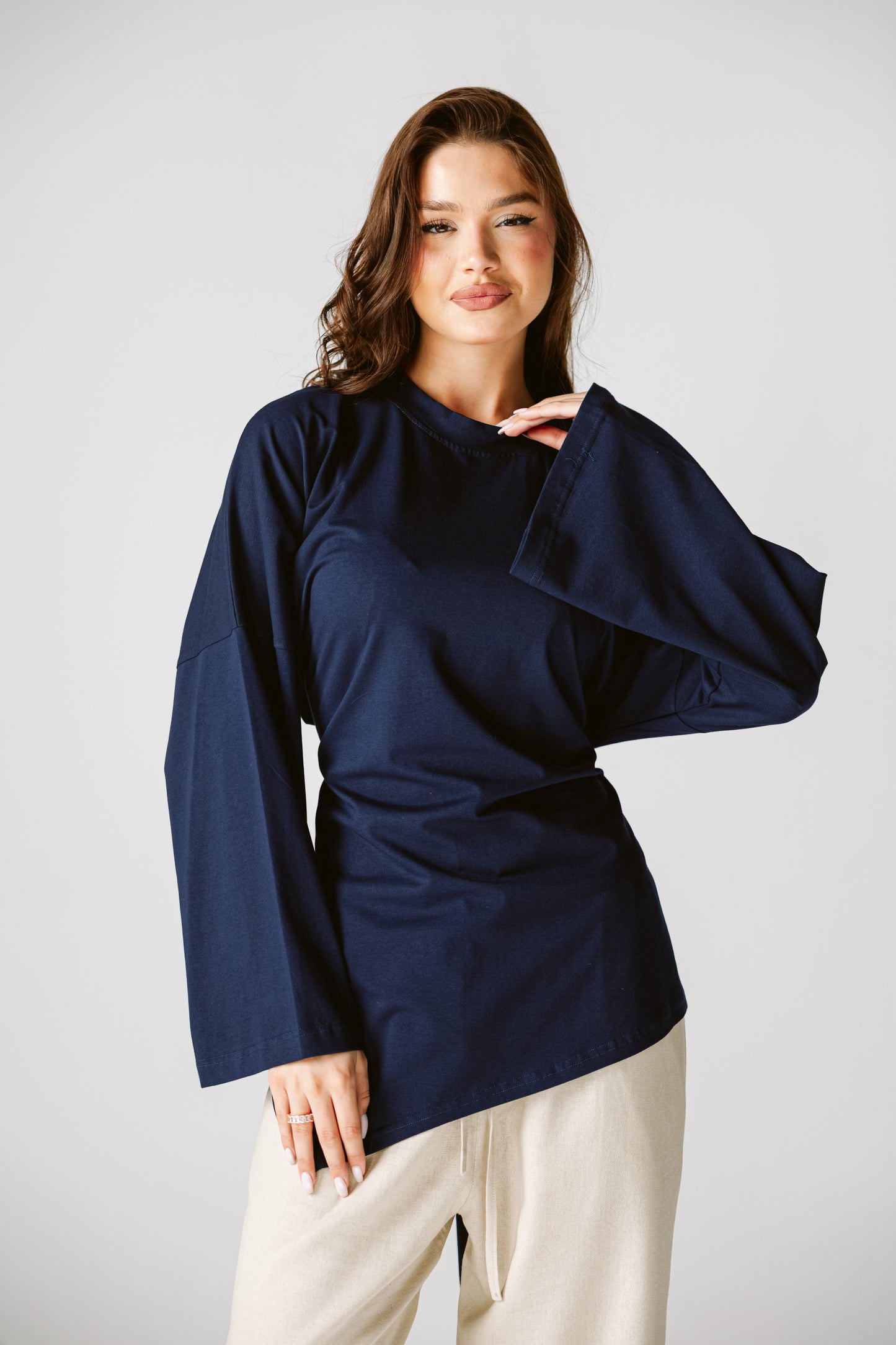 Waist Tie Top In Navy
