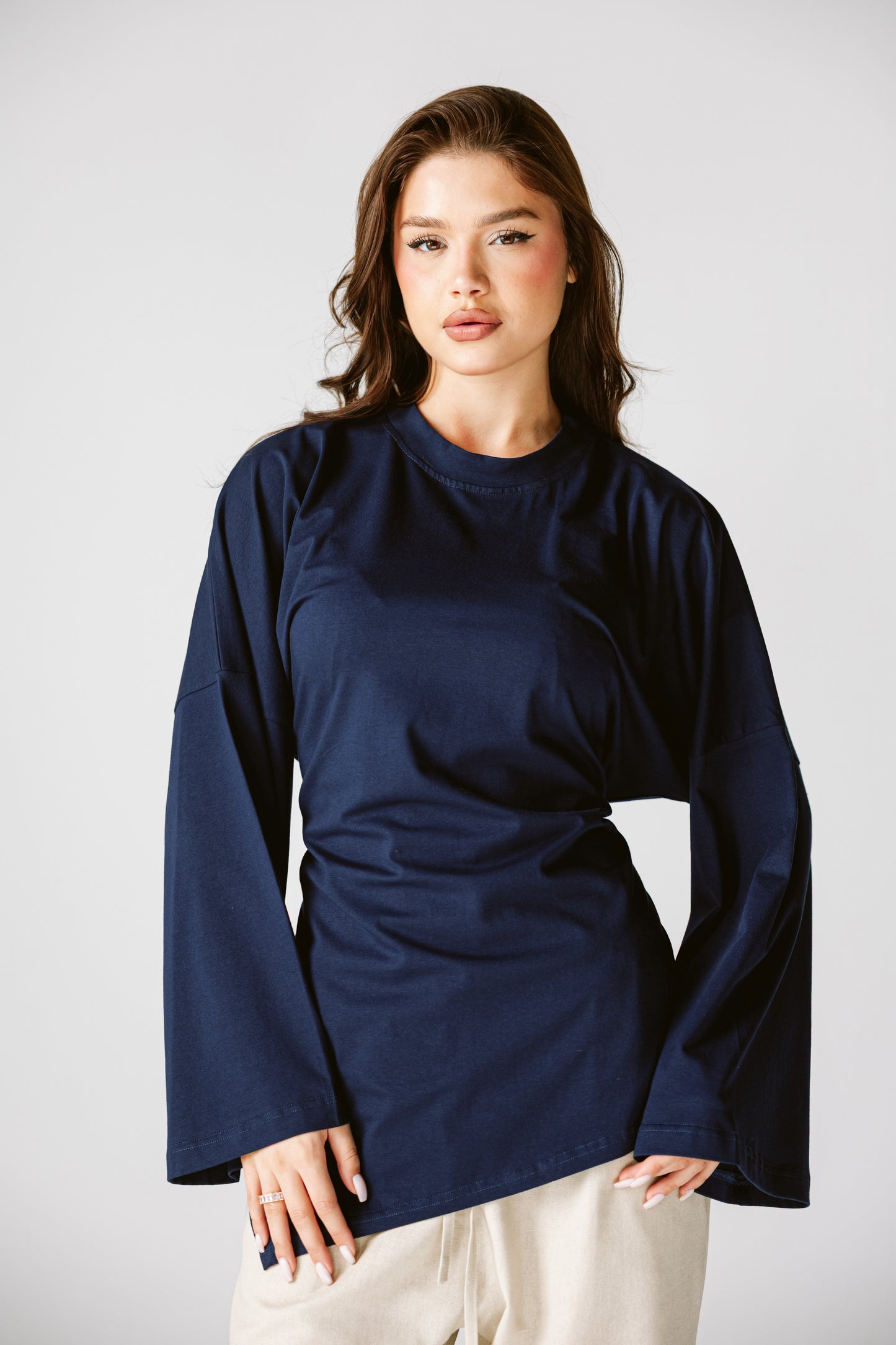 Waist Tie Top In Navy