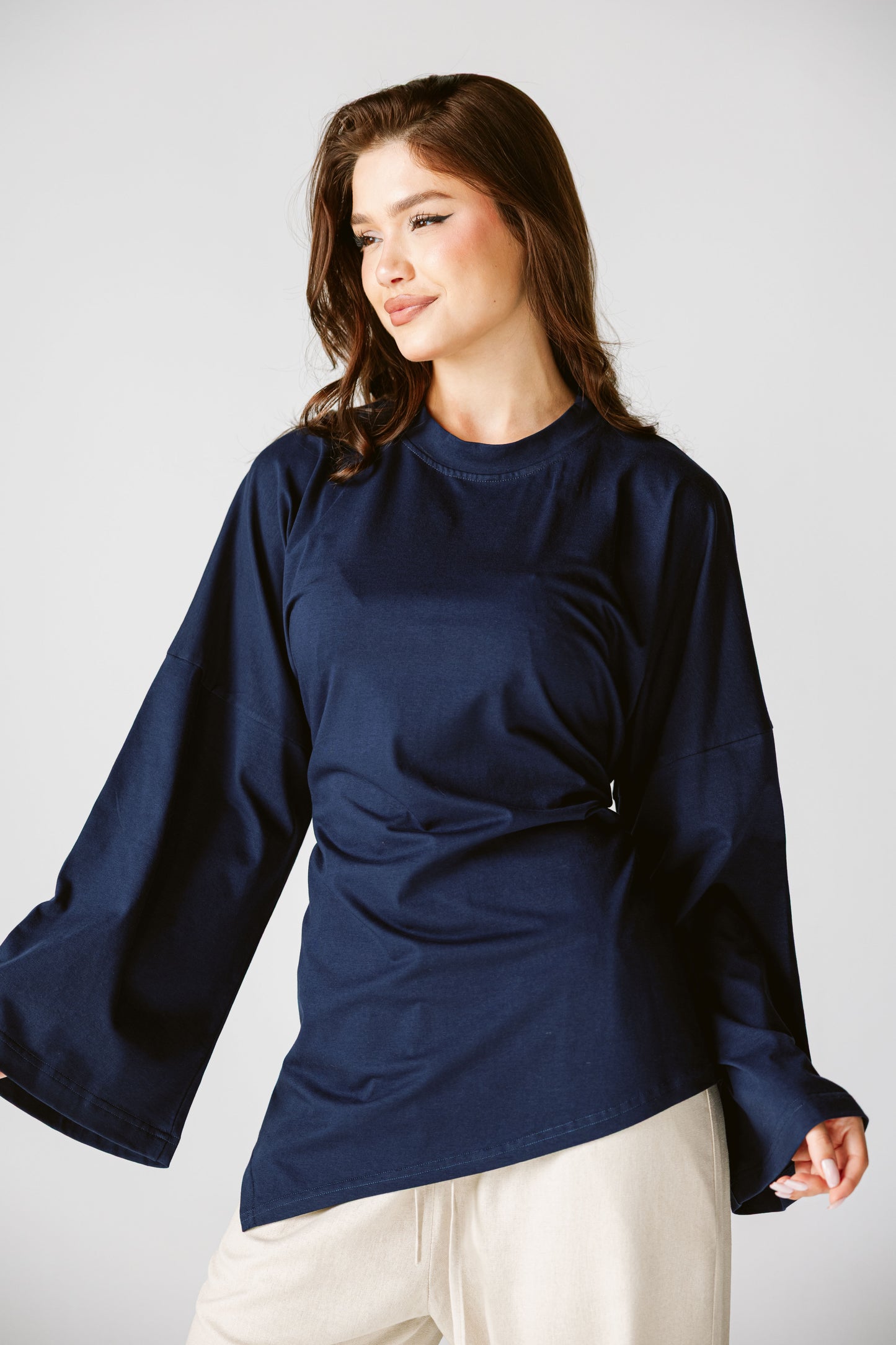 Waist Tie Top In Navy