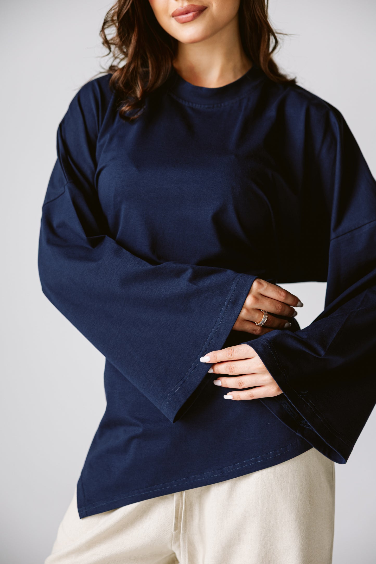 Waist Tie Top In Navy