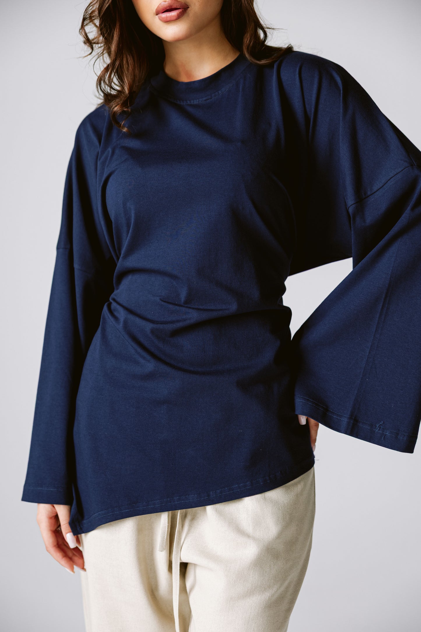 Waist Tie Top In Navy
