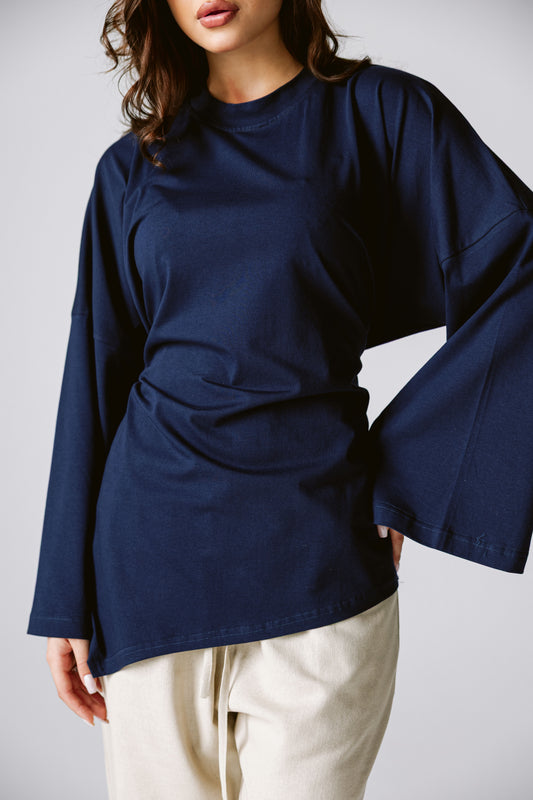 Waist Tie Top In Navy