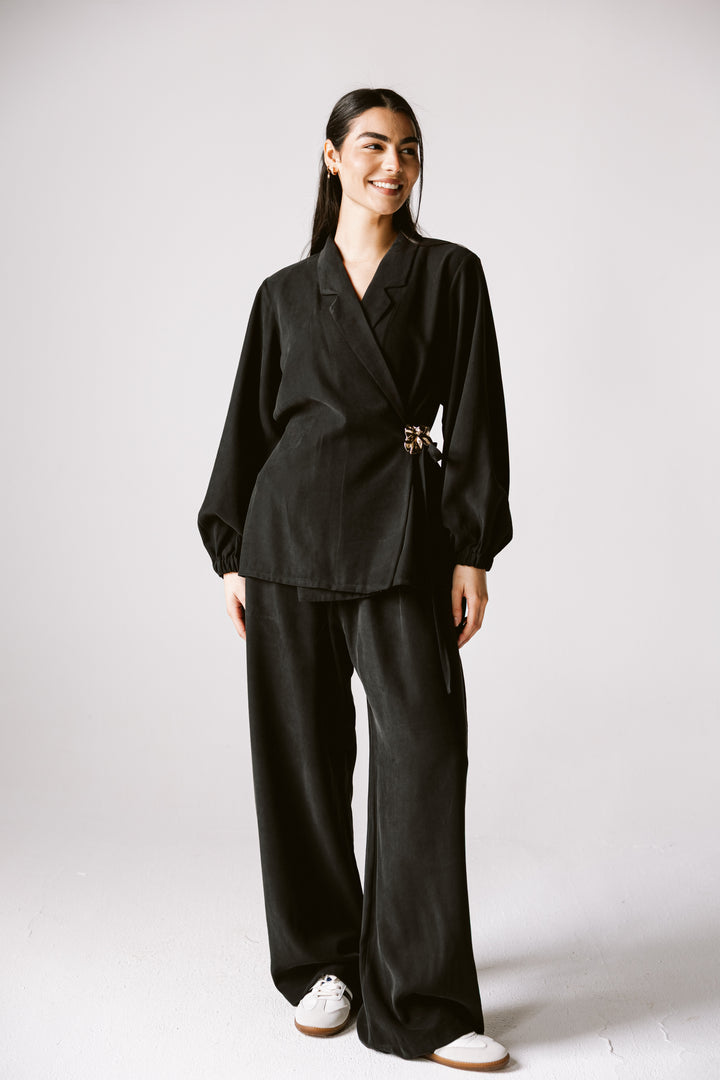 Wrap Blazer Set In Black