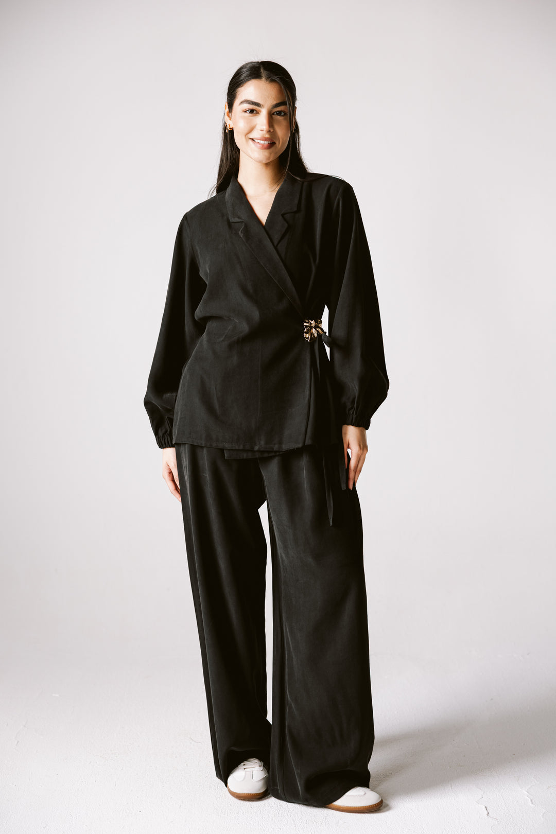 Wrap Blazer Set In Black