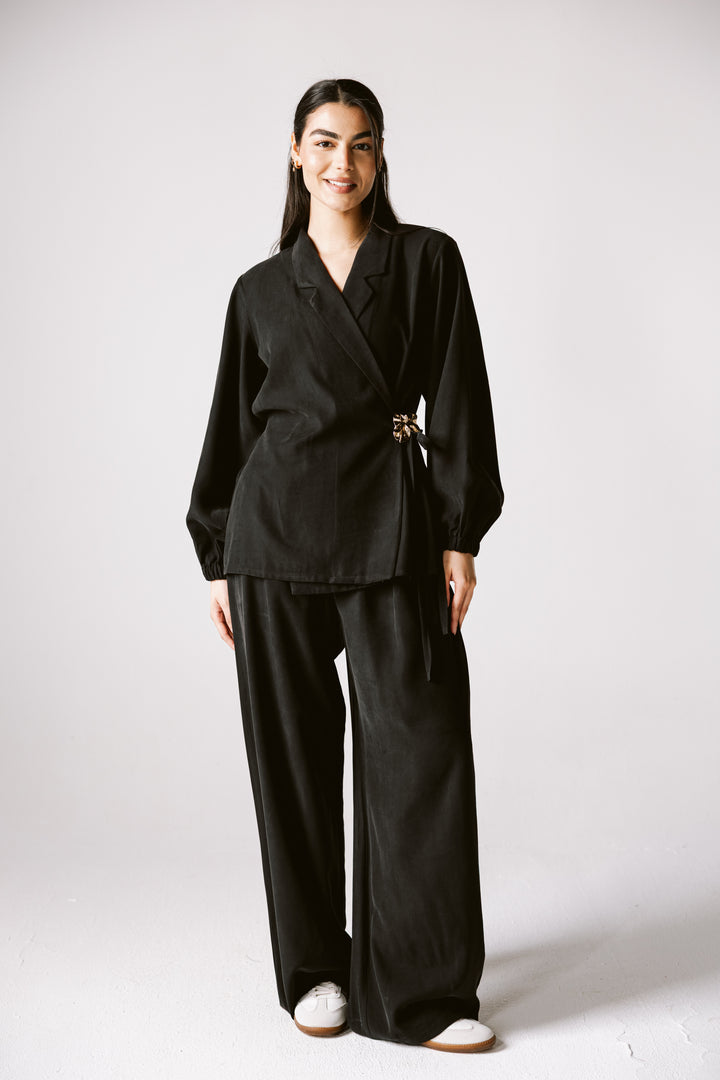 Wrap Blazer Set In Black