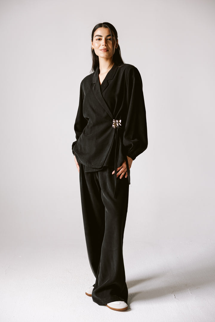 Wrap Blazer Set In Black