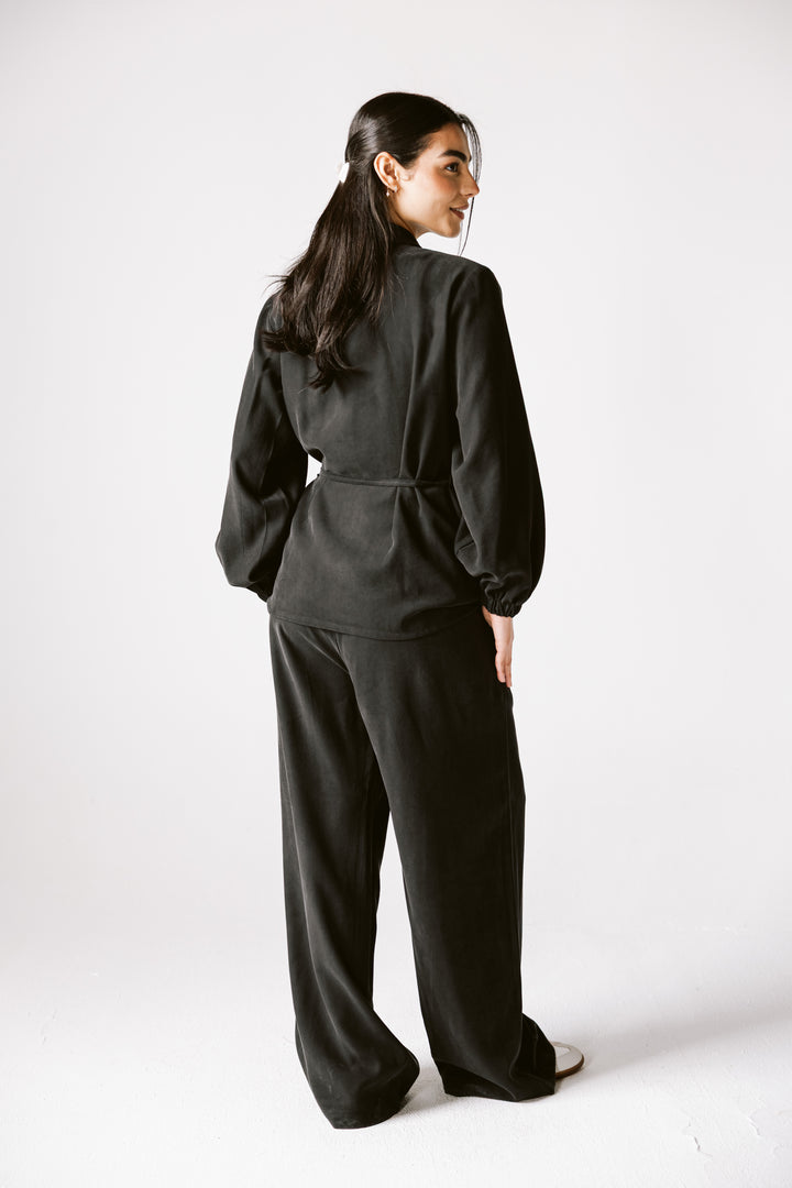 Wrap Blazer Set In Black