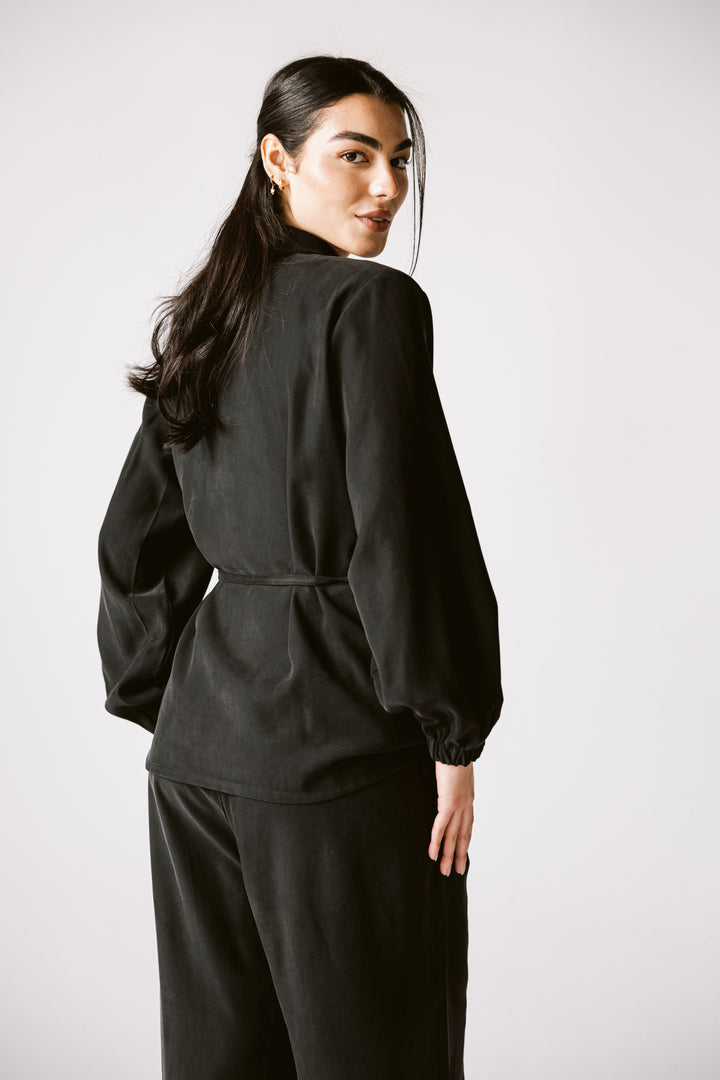 Wrap Blazer Set In Black