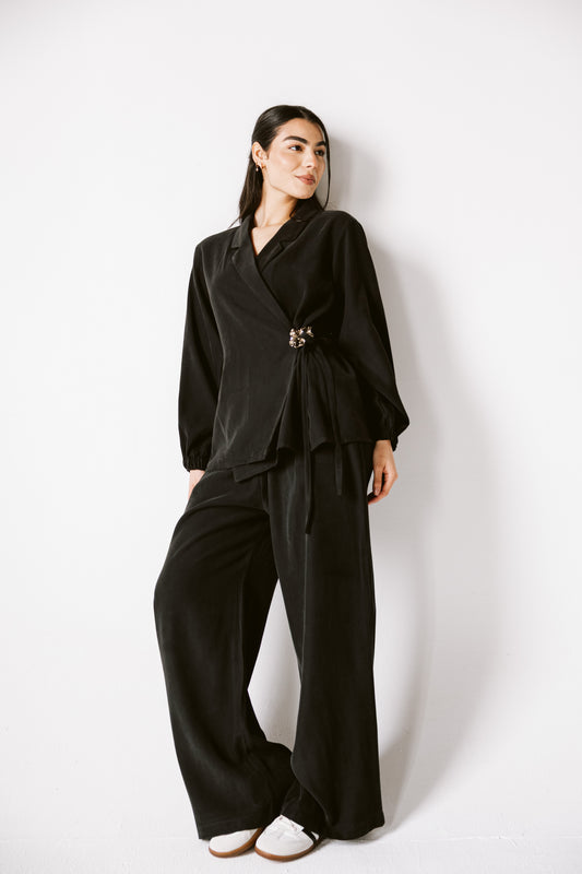Wrap Blazer Set In Black