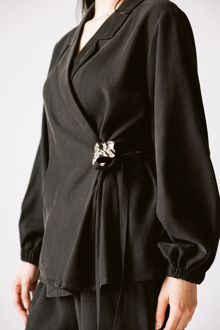 Wrap Blazer Set In Black