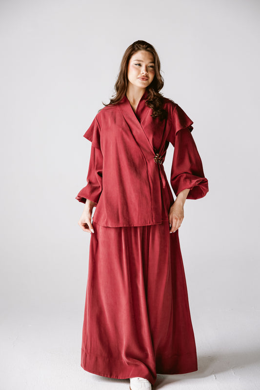 Wrap skirt set In Burgundy