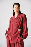 Wrap Blazer Set In Burgundy