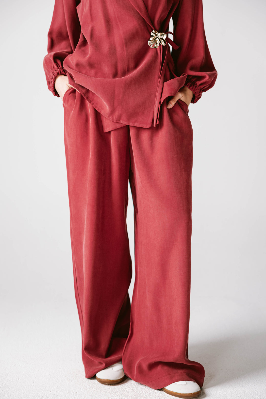 Wrap Blazer Set In Burgundy