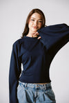 Balloon Sleeve Top In Navy