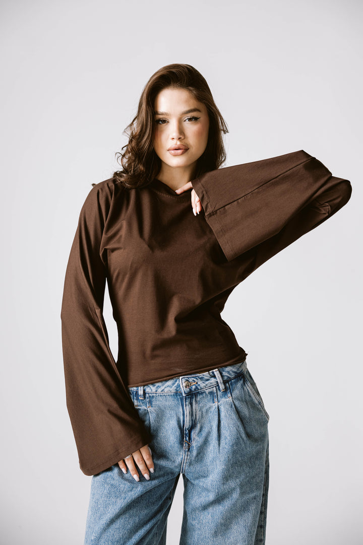 Balloon Sleeve Top In Brown
