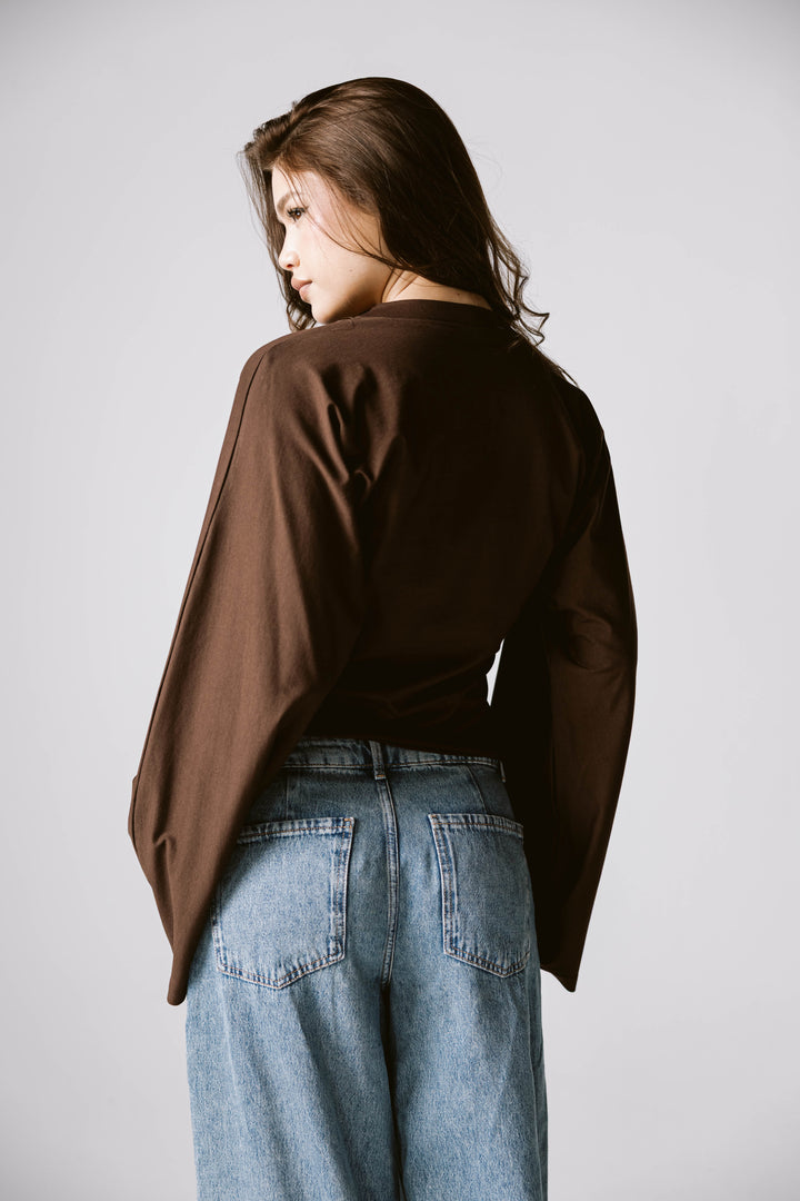 Balloon Sleeve Top In Brown