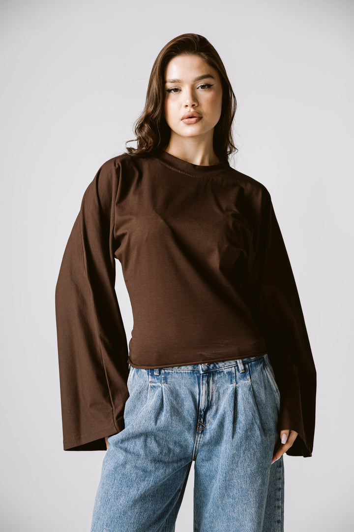 Balloon Sleeve Top In Brown