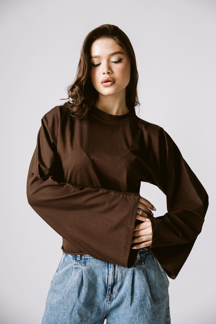 Balloon Sleeve Top In Brown