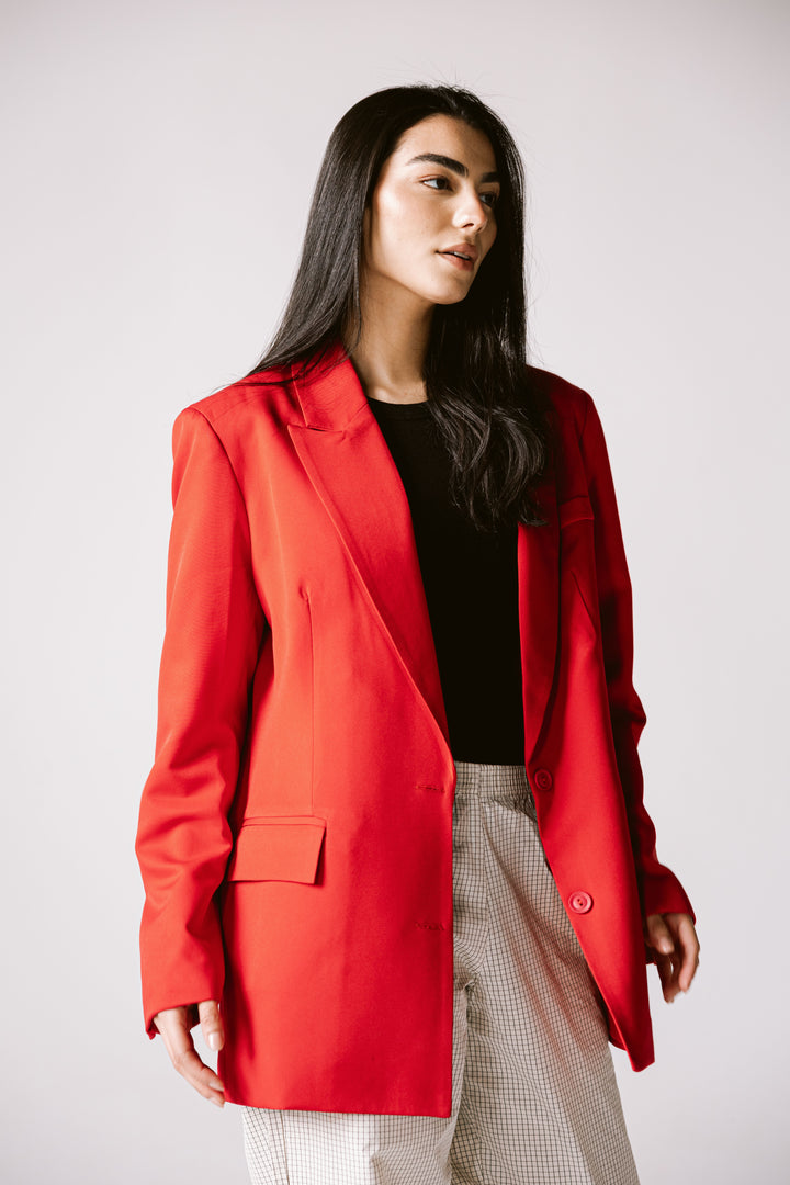 Oversized Statement Blazer In Red