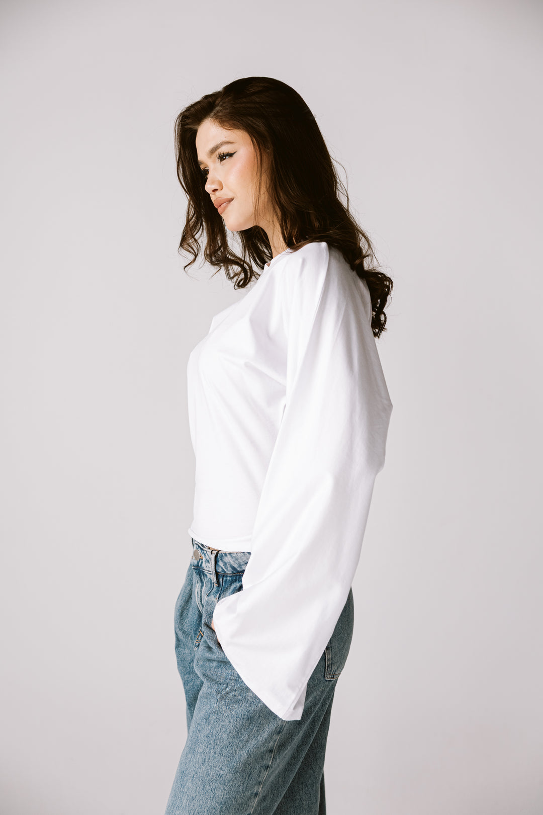 Balloon Sleeve Top In white