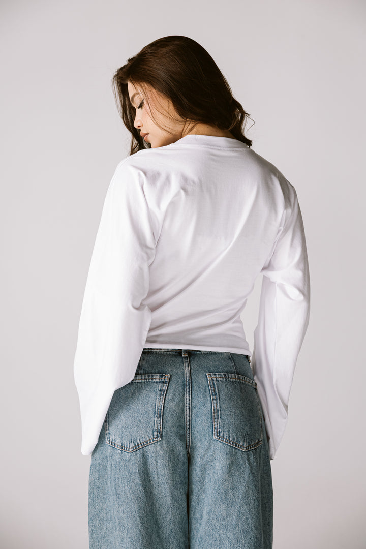Balloon Sleeve Top In white